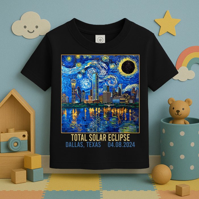 Dallas Texas Skyline Artistic Total Solar Eclipse 2024 Toddler T-Shirt