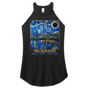 Dallas Texas Skyline Artistic Total Solar Eclipse 2024 Women's Perfect Tri Rocker Tank