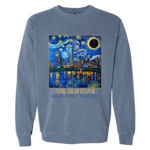 Dallas Texas Skyline Artistic Total Solar Eclipse 2024 Garment-Dyed Sweatshirt