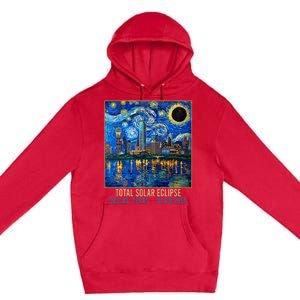 Dallas Texas Skyline Artistic Total Solar Eclipse 2024 Premium Pullover Hoodie