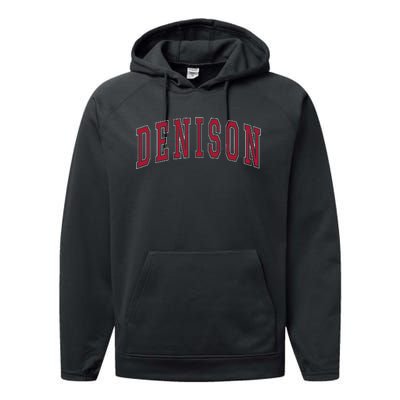 Denison Texas Souvenir College Style Red Text Performance Fleece Hoodie