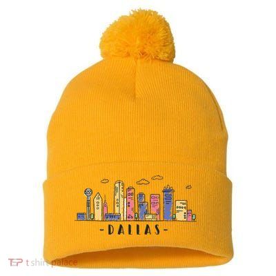 Dallas Texas Skyline Vintage Dallas Tx Pom Pom 12in Knit Beanie