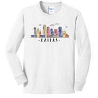 Dallas Texas Skyline Vintage Dallas Tx Kids Long Sleeve Shirt