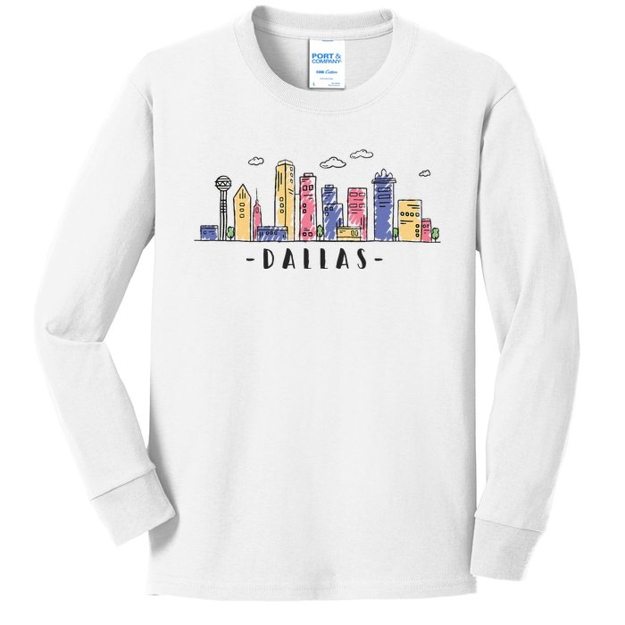 Dallas Texas Skyline Vintage Dallas Tx Kids Long Sleeve Shirt