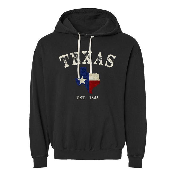Distressed Texas State Flag Map Garment-Dyed Fleece Hoodie