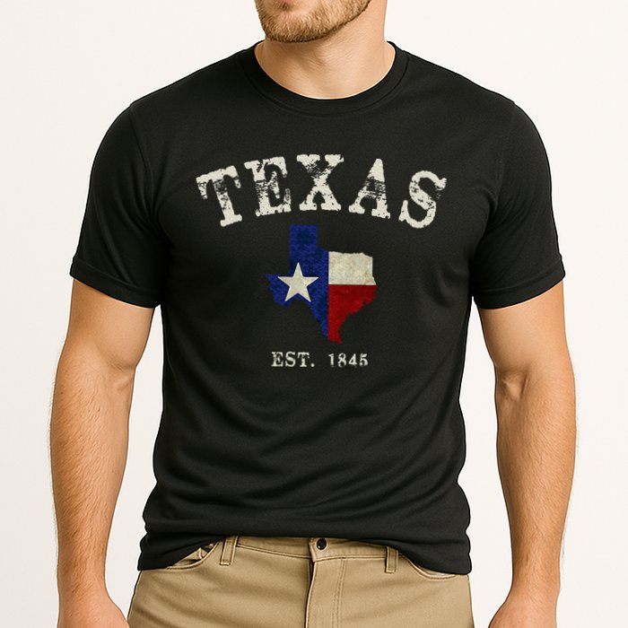 Distressed Texas State Flag Map Cooling Performance Crew T-Shirt