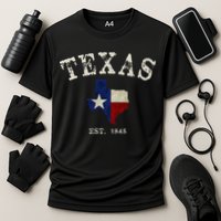 Distressed Texas State Flag Map Cooling Performance Crew T-Shirt