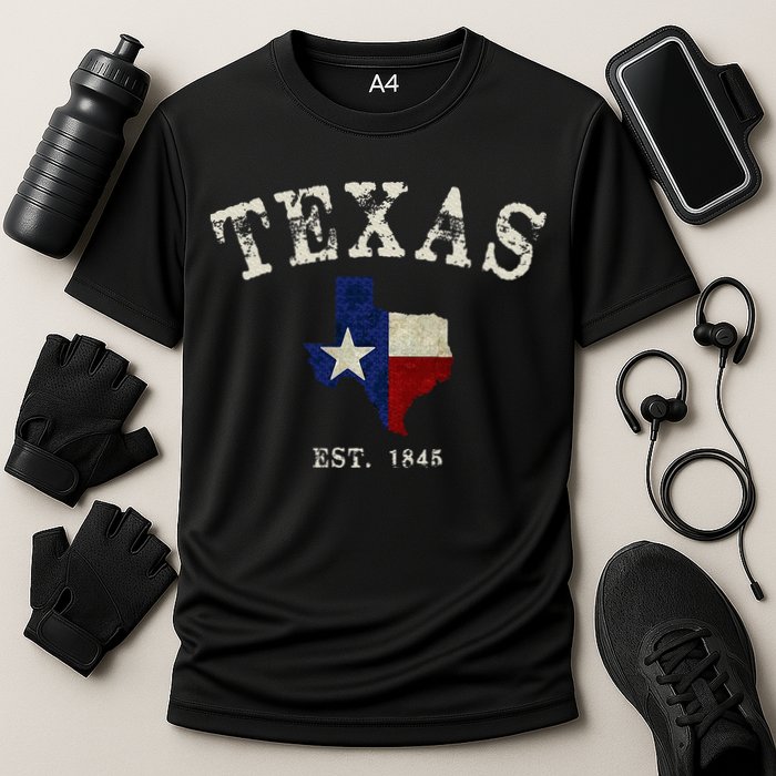 Distressed Texas State Flag Map Cooling Performance Crew T-Shirt