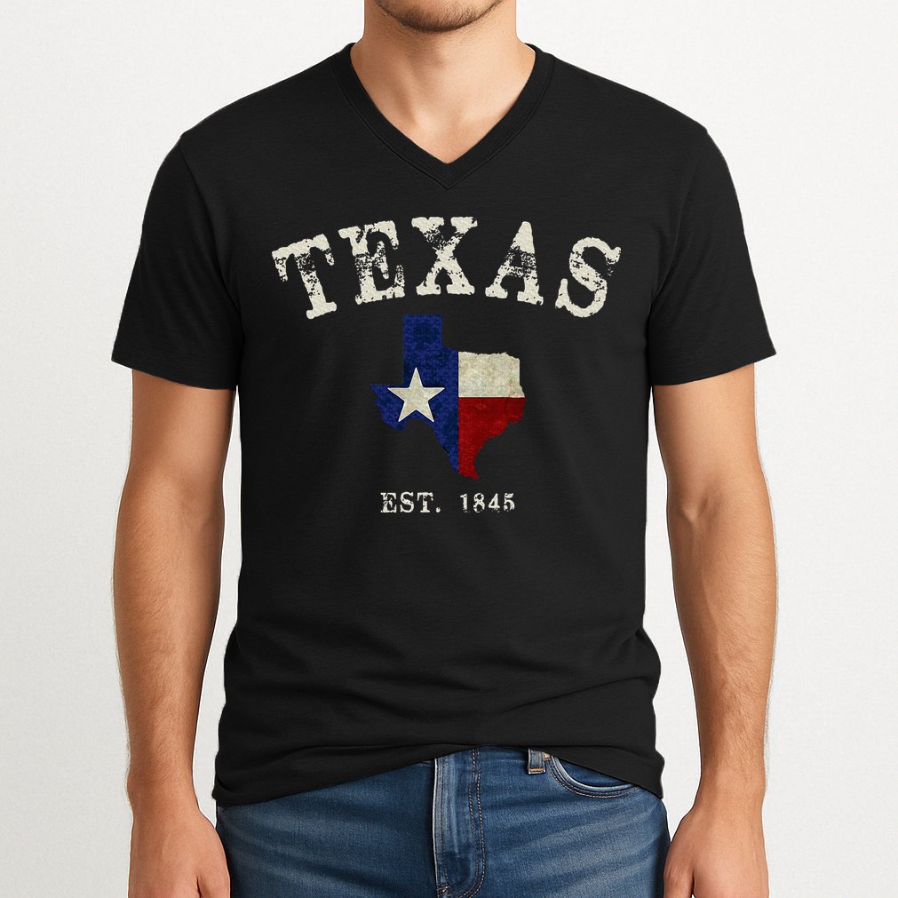 Distressed Texas State Flag Map V-Neck T-Shirt