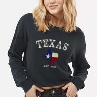 Distressed Texas State Flag Map Cropped Pullover Crew