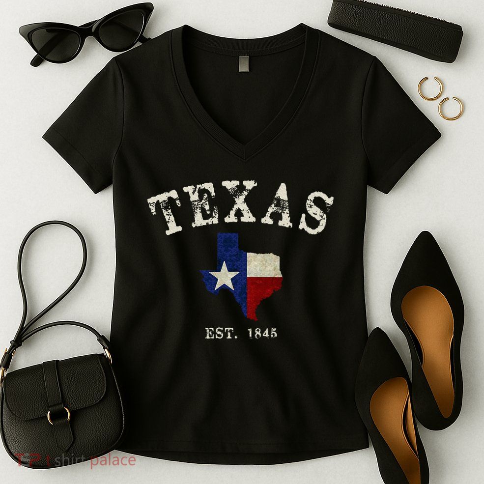 Distressed Texas State Flag Map Women's V-Neck T-Shirt