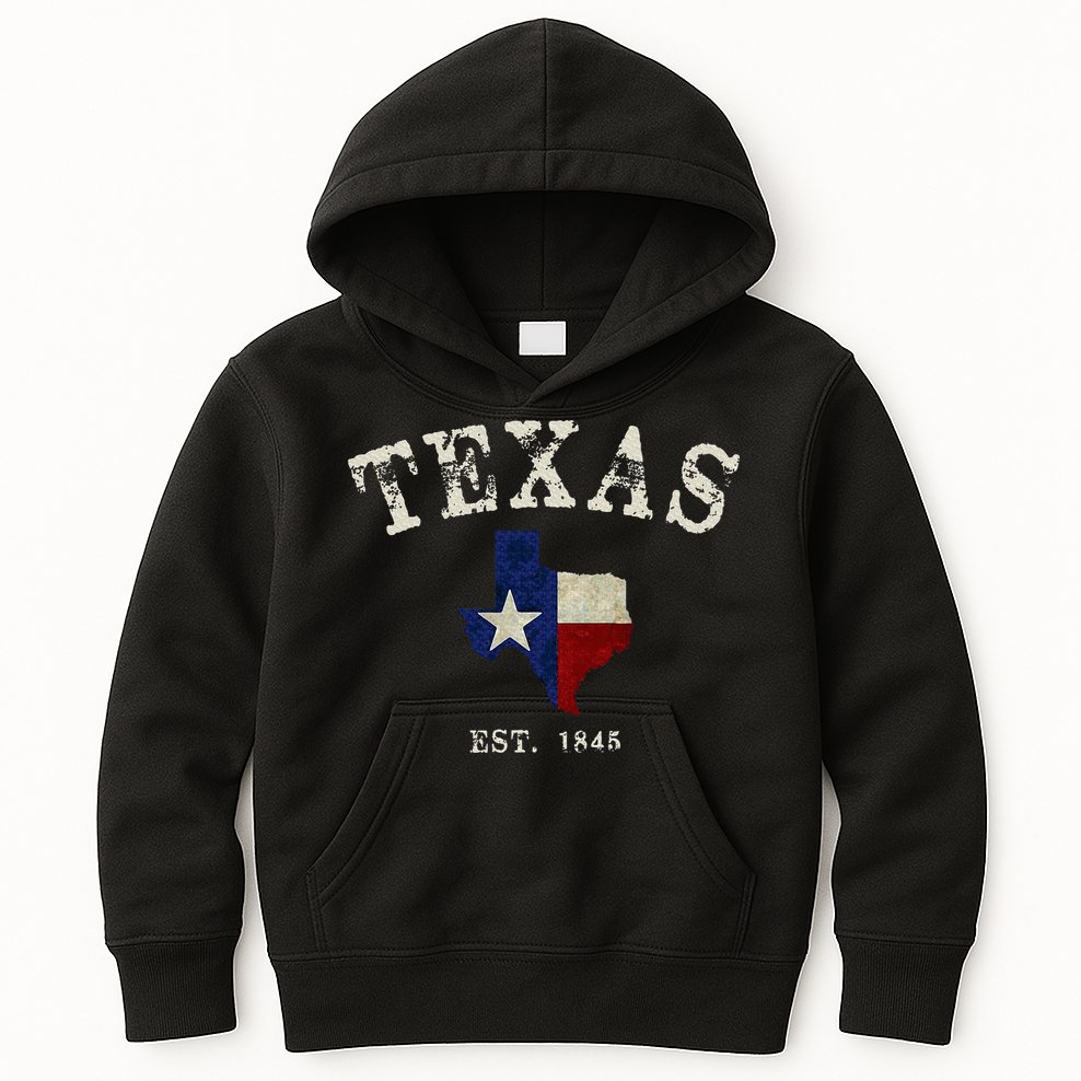 Distressed Texas State Flag Map Kids Hoodie