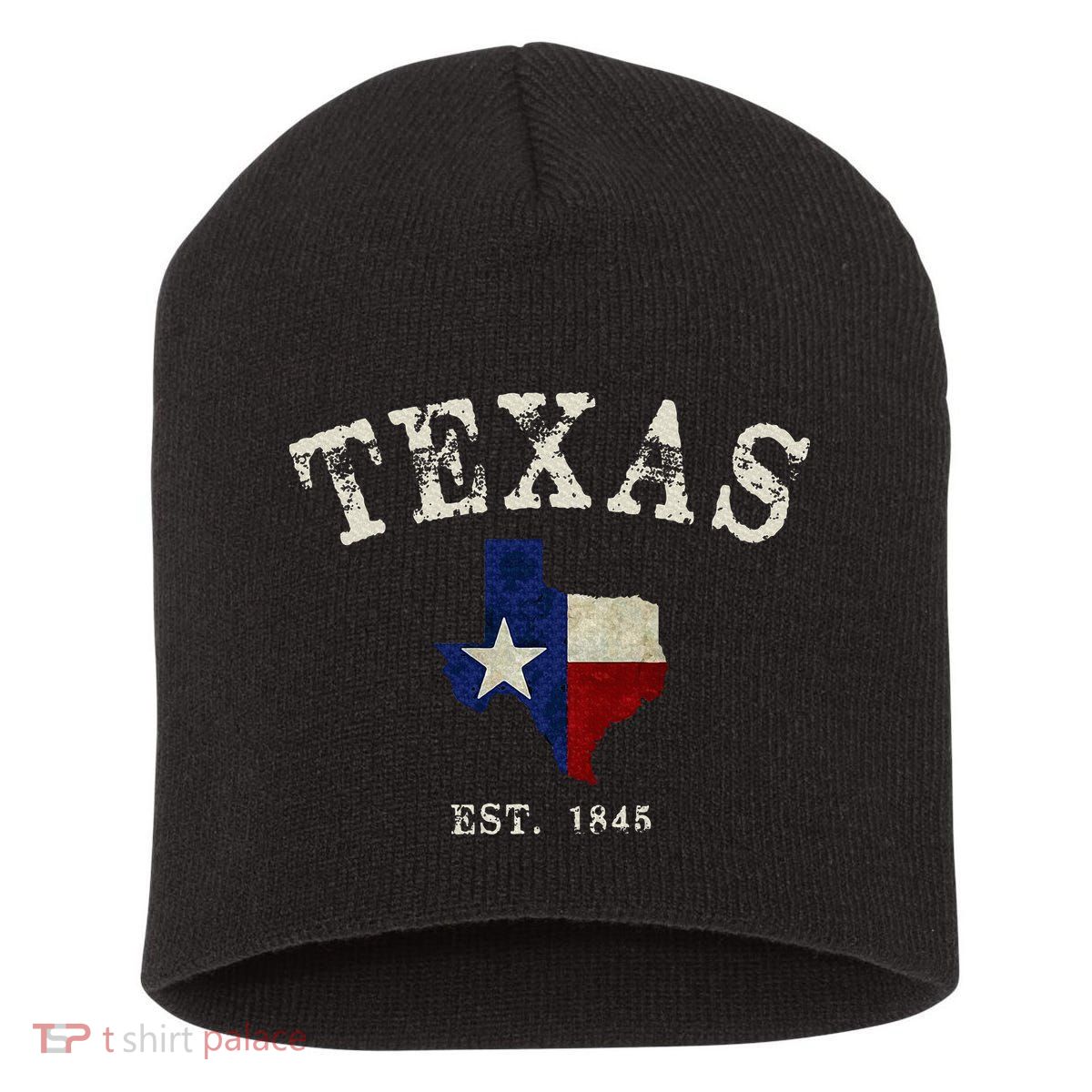 Distressed Texas State Flag Map Short Acrylic Beanie