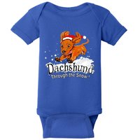 Dachshund Through Snow Funny Dachshund Christmas Meaningful Gift Baby Bodysuit