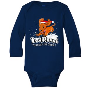 Dachshund Through Snow Funny Dachshund Christmas Meaningful Gift Baby Long Sleeve Bodysuit