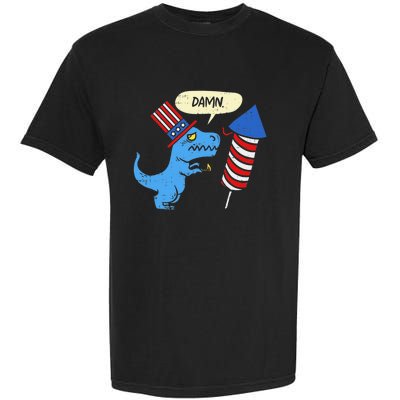 Damn TRex Short Hands Firecracker Funny Firework 4th Of July Garment-Dyed Heavyweight T-Shirt