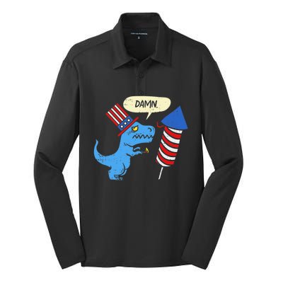 Damn TRex Short Hands Firecracker Funny Firework 4th Of July Silk Touch Performance Long Sleeve Polo