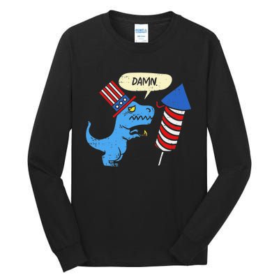 Damn TRex Short Hands Firecracker Funny Firework 4th Of July Tall Long Sleeve T-Shirt