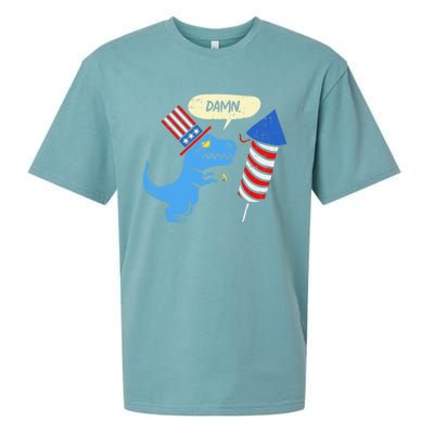 Damn TRex Short Hands Firecracker Funny Firework 4th Of July Sueded Cloud Jersey T-Shirt