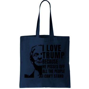 Donald Trump Shirt I Love Trump Because He Pisses Off The People I Can't Stand Tote Bag