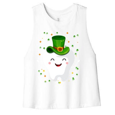 Dental Tooth St Patricks Day Funny Dentist Gift For Dentist Gift Women's Racerback Cropped Tank