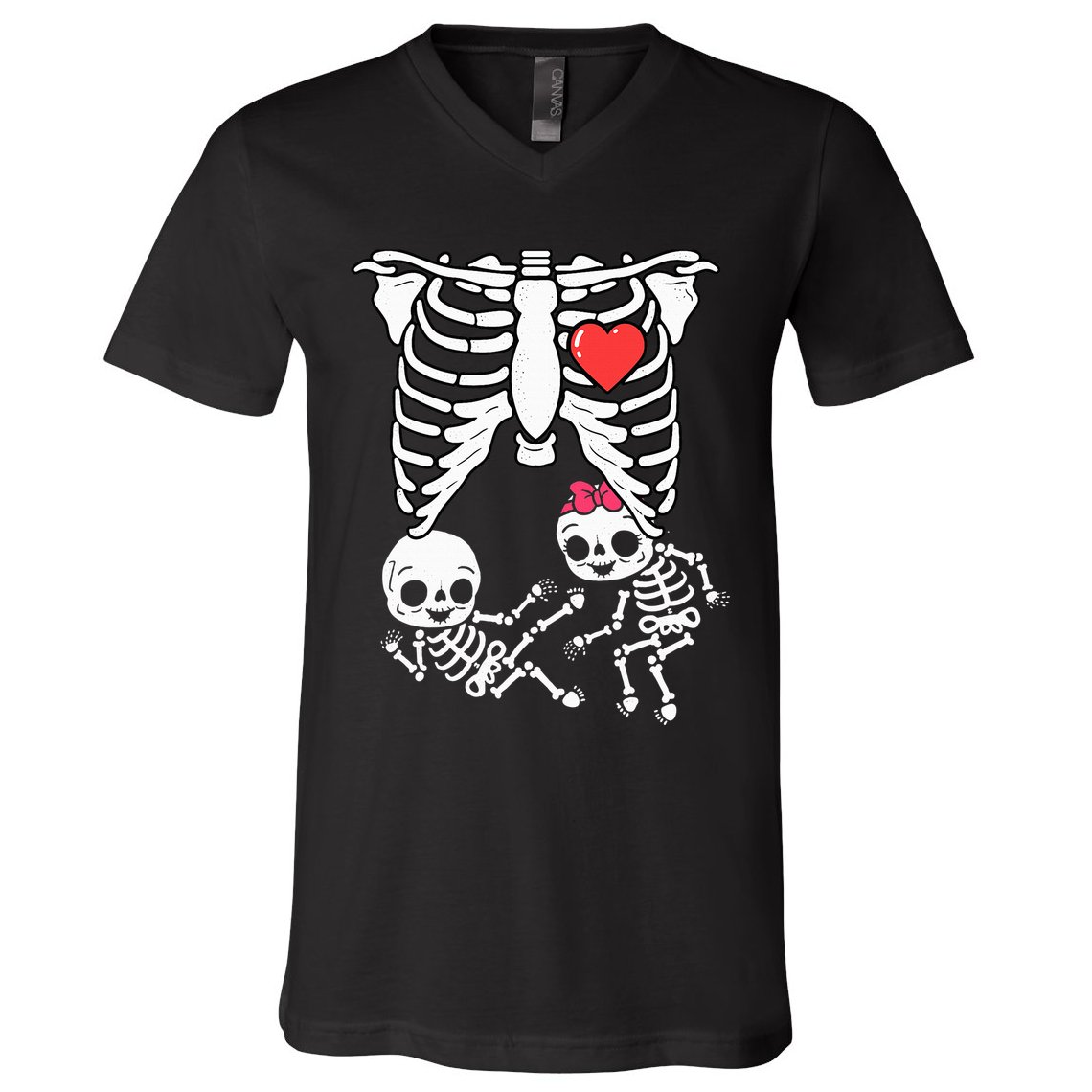 Double Trouble Spooky Pregnancy Reveal with Xray Twins V-Neck T-Shirt