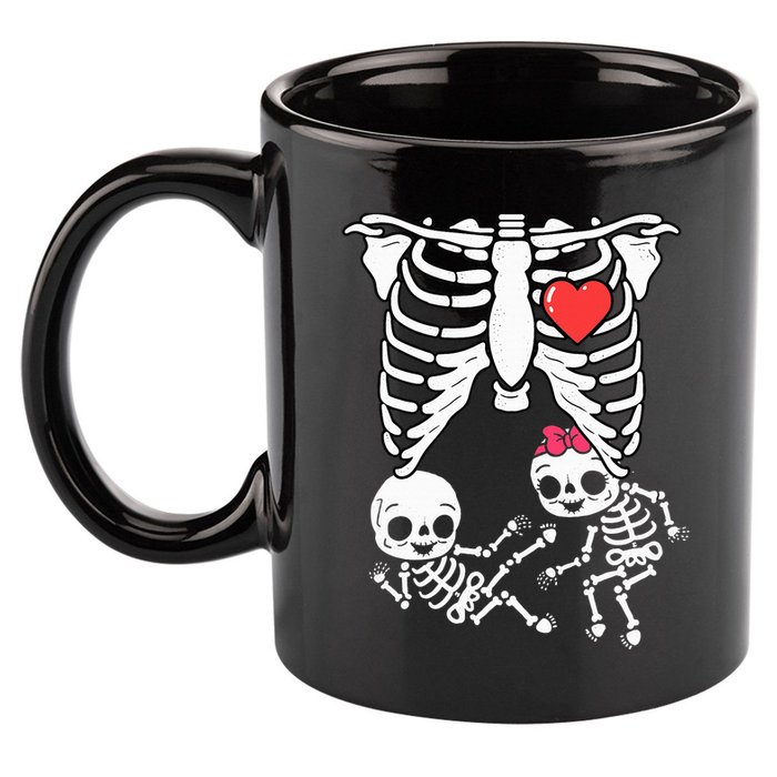Double Trouble Spooky Pregnancy Reveal with Xray Twins 11oz C Handle Ceramic Mug