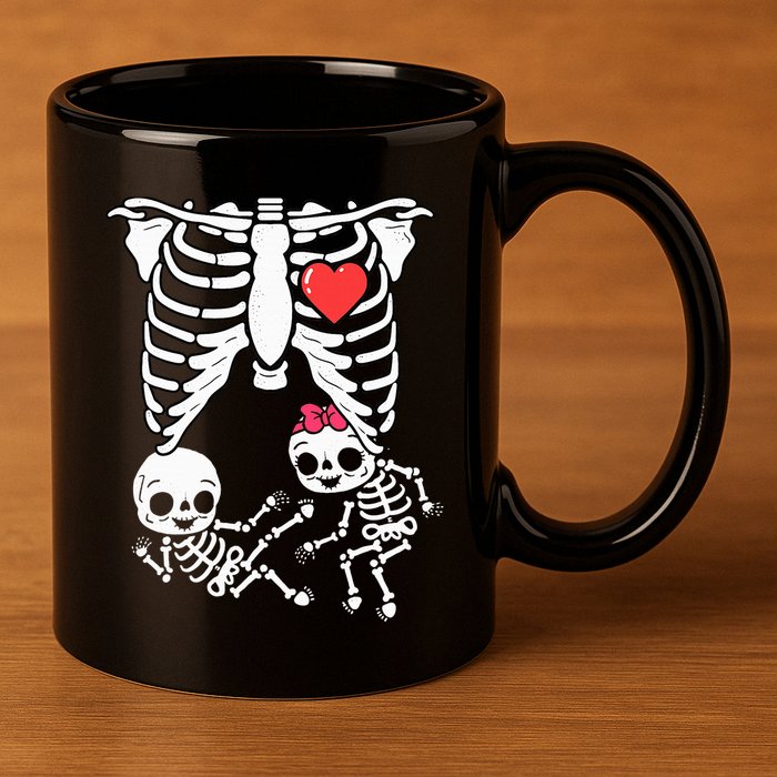 Double Trouble Spooky Pregnancy Reveal with Xray Twins 11oz C Handle Ceramic Mug