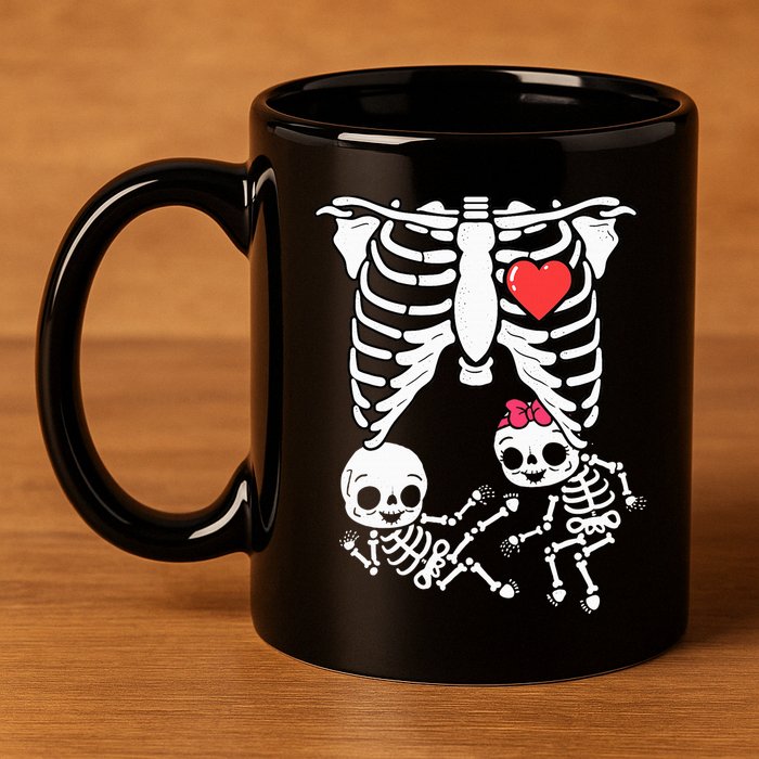 Double Trouble Spooky Pregnancy Reveal with Xray Twins 11oz C Handle Ceramic Mug