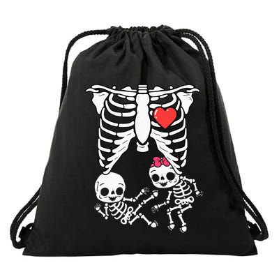 Double Trouble Spooky Pregnancy Reveal with Xray Twins Drawstring Bag