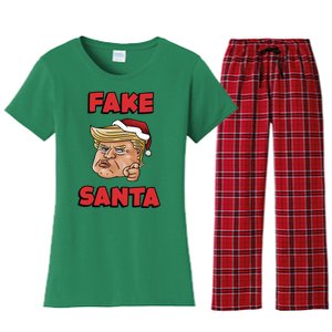 Donald Trump Santa Hat Fake Santa Christmas Women's Flannel Pajama Set