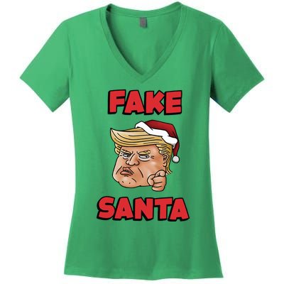 Donald Trump Santa Hat Fake Santa Christmas Women's V-Neck T-Shirt