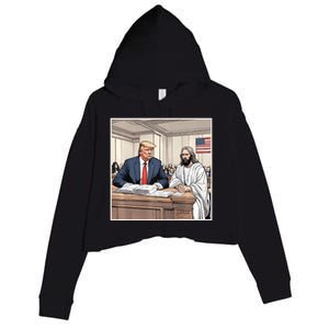 Donald Trump Sitting Next To Jesus In Court Crop Fleece Hoodie