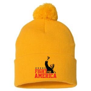 Donald Trump Shooting Fight For America Trump Assassination Attempt Pom Pom 12in Knit Beanie