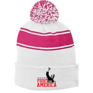 Donald Trump Shooting Fight For America Trump Assassination Attempt Stripe Pom Pom Beanie