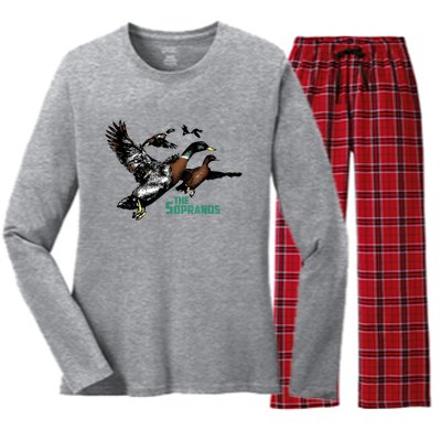 Ducks The Sopranos Do You Feel Depressed The Duck Left I Women's Long Sleeve Flannel Pajama Set 