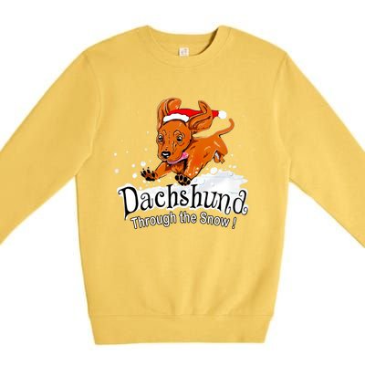 Dachshund Through Snow Funny Dachshund Christmas Funny Gift Premium Crewneck Sweatshirt