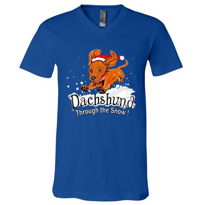 Dachshund Through Snow Funny Dachshund Christmas Funny Gift V-Neck T-Shirt