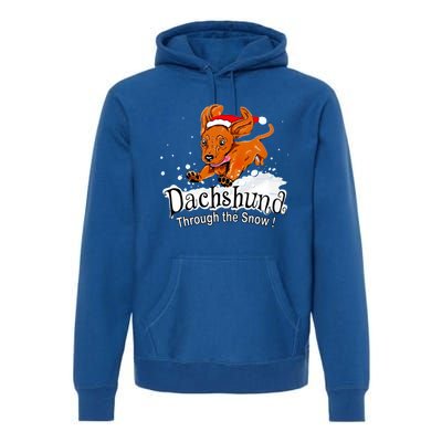 Dachshund Through Snow Funny Dachshund Christmas Funny Gift Premium Hoodie