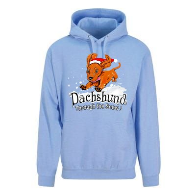 Dachshund Through Snow Funny Dachshund Christmas Funny Gift Unisex Surf Hoodie