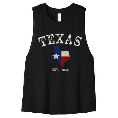 Distressed Texas State Flag Map Women's Racerback Cropped Tank