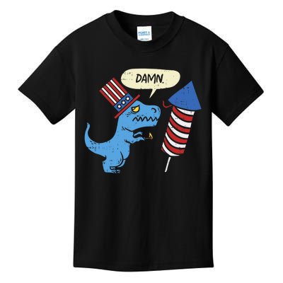 Damn TRex Short Hands Firecracker Funny Firework 4th Of July Kids T-Shirt