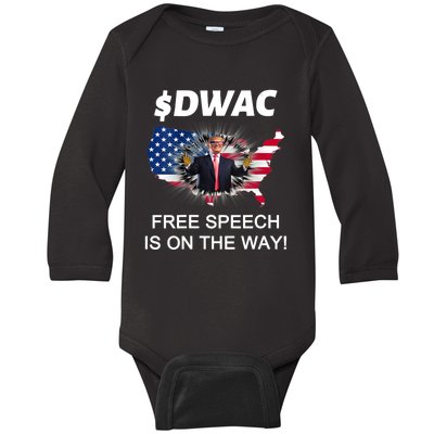 DWAC Trump Social Free Speech Is On The Way Baby Long Sleeve Bodysuit