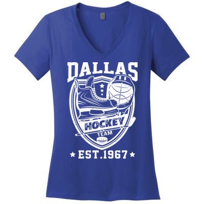Dallas Texas Star Sticks Funny Hockey Team Vintage Est 1967 Cool Gift Women's V-Neck T-Shirt