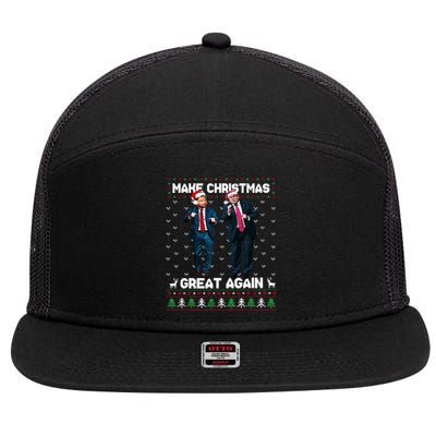 Dancing Trump Santa And Dj Vance Make Christmas Great Again 7 Panel Mesh Trucker Snapback Hat