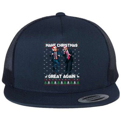 Dancing Trump Santa And Dj Vance Make Christmas Great Again Flat Bill Trucker Hat