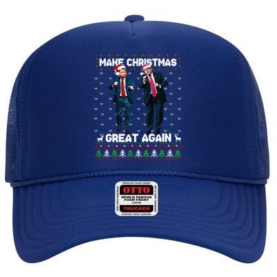 Dancing Trump Santa And Dj Vance Make Christmas Great Again High Crown Mesh Back Trucker Hat