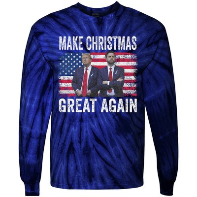 Dancing Trump Santa And Dj Vance Make Christmas Great Again Tie-Dye Long Sleeve Shirt