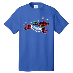 Dachshundthrough The Snow Doxie Dog Plaid Christmas Cool Gift Tall T-Shirt