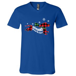 Dachshundthrough The Snow Doxie Dog Plaid Christmas Cool Gift V-Neck T-Shirt